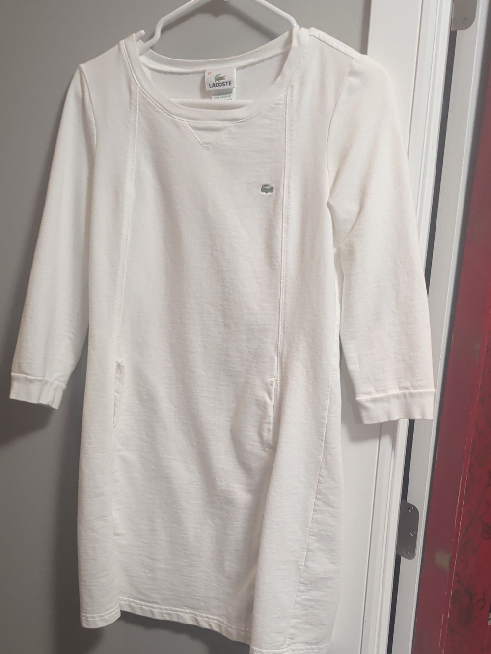 Lacoste Women's Short White Cotton Crewneck Shift Dress